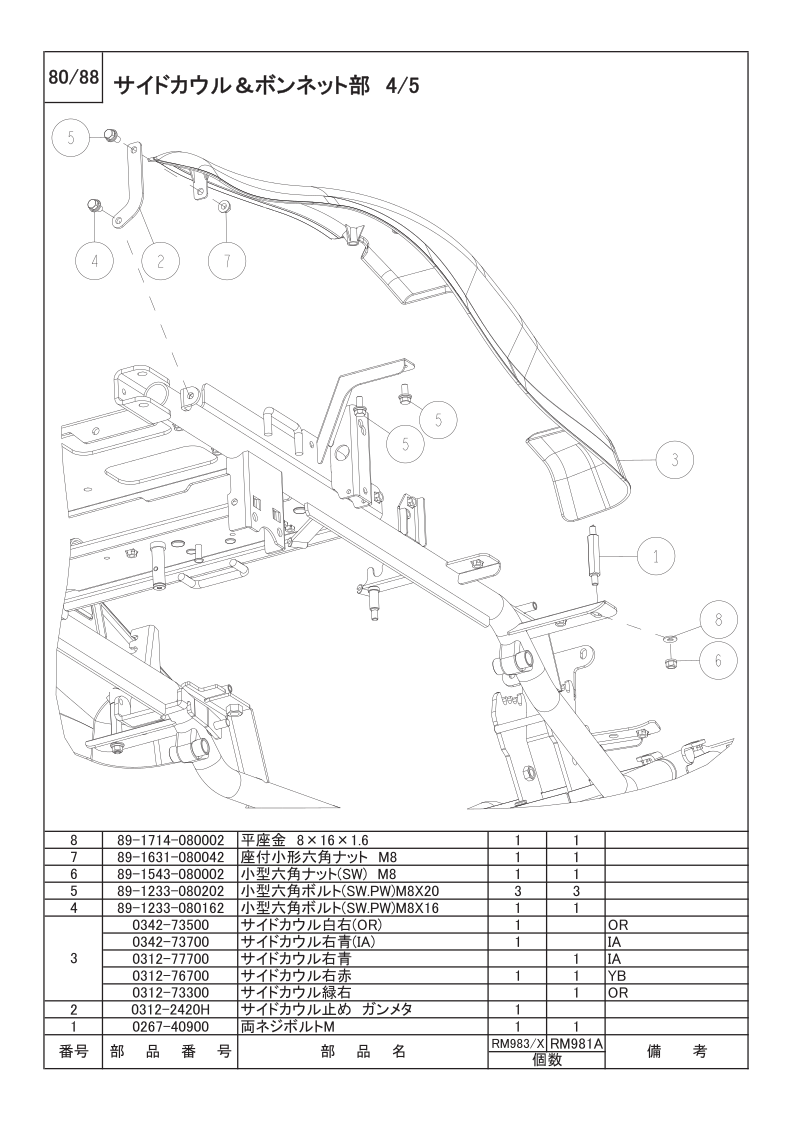 サイドカウル＆ボンネット部 4/5