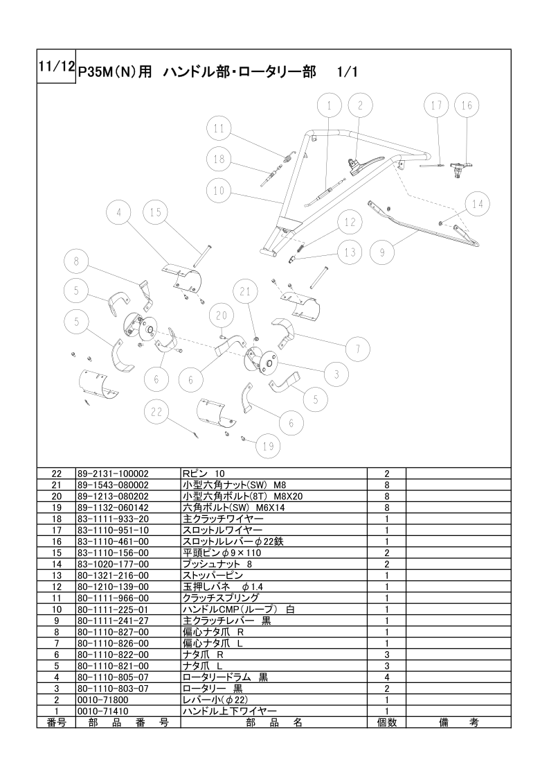 P35M(N)用 ハンドル部・ロータリー部 1/1