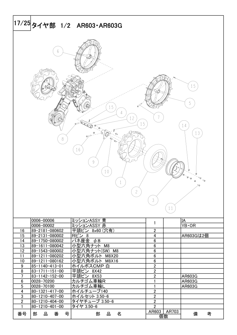 タイヤ部 1/2 AR603・AR603G