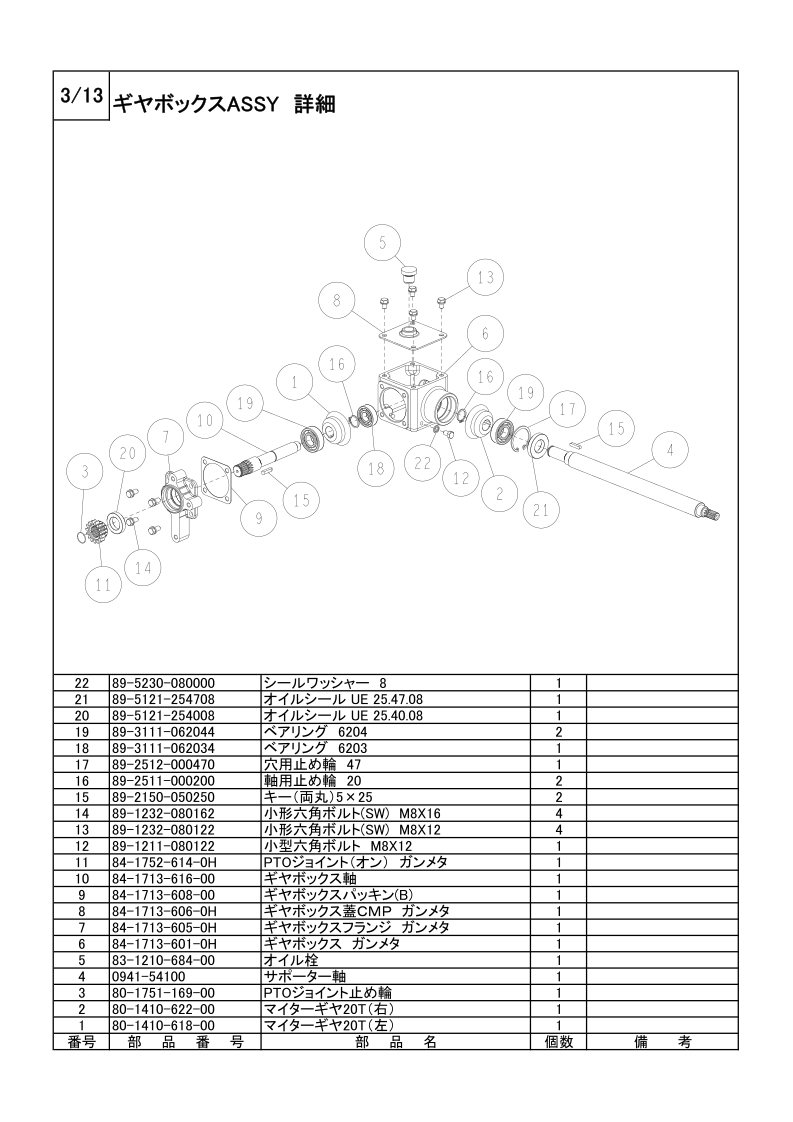 3/13 ギアボックスASSY 詳細